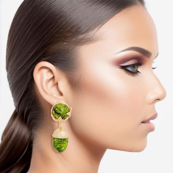 Drop Green Gold Medium Statement Earring for Women Hot on Sale