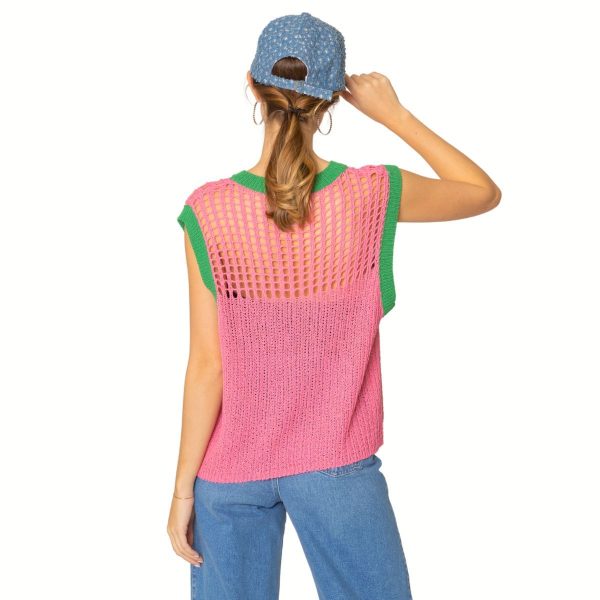 AKA Vest Top Pink and Green Crochet Discount