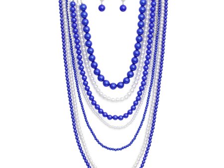 ZPB Sorority Blue White Pearl Long 7 Row Necklace Cheap