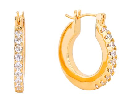 14K Gold CZ Pave Pin Catch Hoops Online now