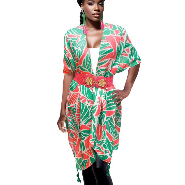 AKA Kimono Lurex Tropical Pink Orange and Green Cheap