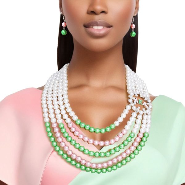 AKA Necklace Mix Pink Green Pearl AKA Set Hot on Sale