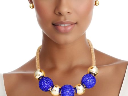 Necklace Royal Blue Disco Ball Bead Set for Women Cheap