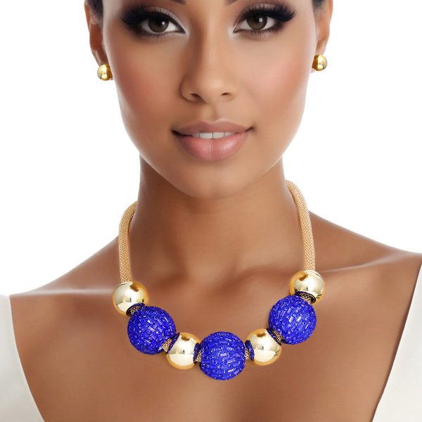 Necklace Royal Blue Disco Ball Bead Set for Women Cheap