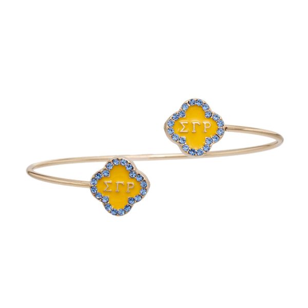 SGRHO Sorority Rhinestone Gold Clover Open Bangle For Discount