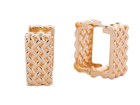 14K Gold Rattan Square Huggie Hoops Fashion