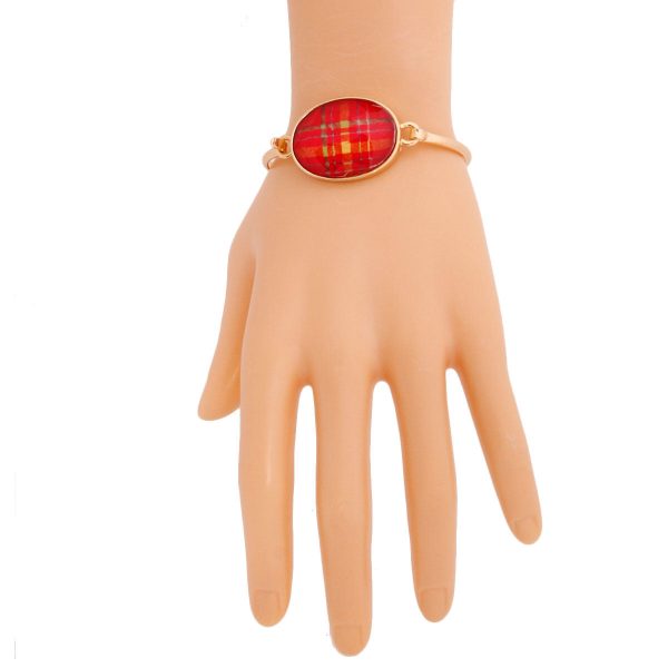 Red Oval Plaid Gold Bangle For Cheap