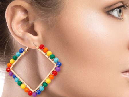 Square Rainbow Bead Earrings Discount