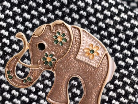 Brown and Gold Elephant Magnet Brooch For Sale