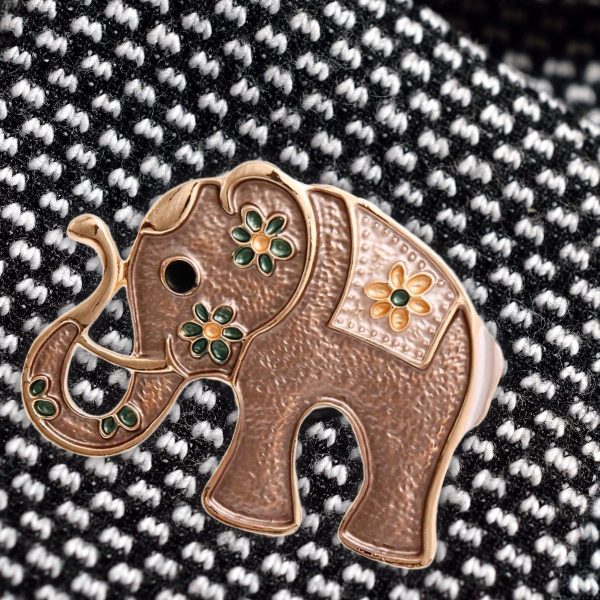 Brown and Gold Elephant Magnet Brooch For Sale