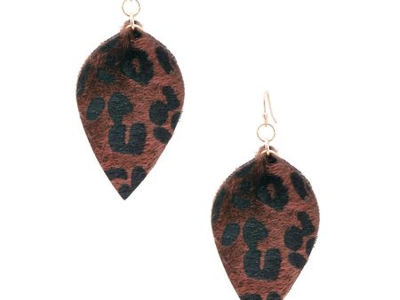 Small Brown Leopard Fur Leaf Earrings For Cheap