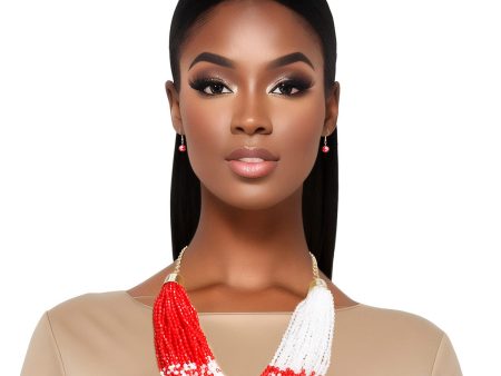 DST 34 Strand Red White Bead Set|22 + 2.5 inches Online Sale