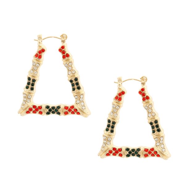 Red and Green Bling Trapezoid Bamboo Hoops Cheap