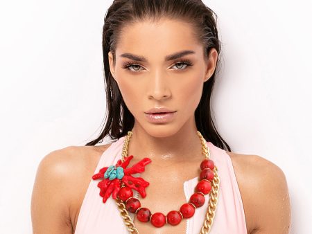 Red and Gold Coral Necklace Online Sale