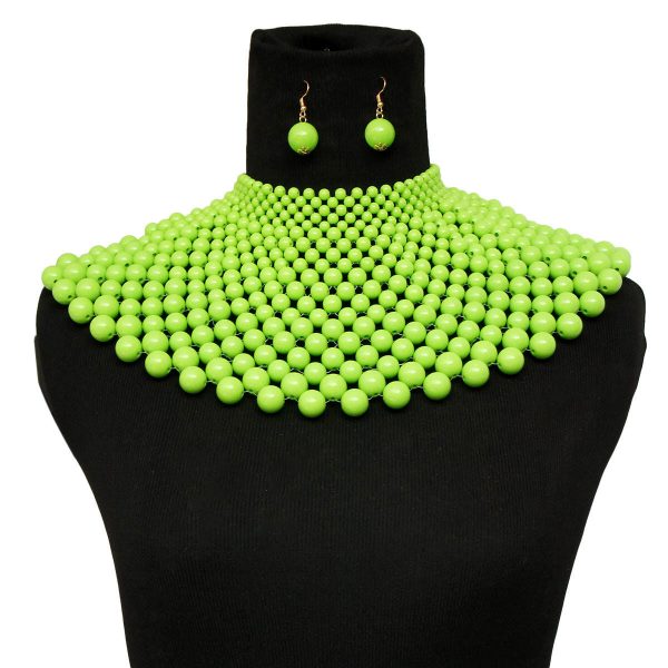 Lime Bead Bib Necklace Set For Cheap