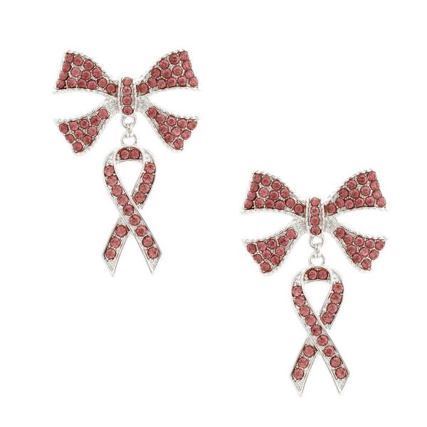 Double Pink Ribbon Silver Earrings Online