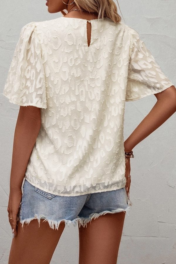 Beige Elegant Jacquard Butterfly Sleeve Blouse For Discount