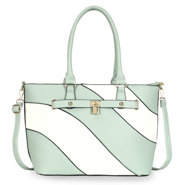 Tote Light Green and White Stripe Handbag Women Online