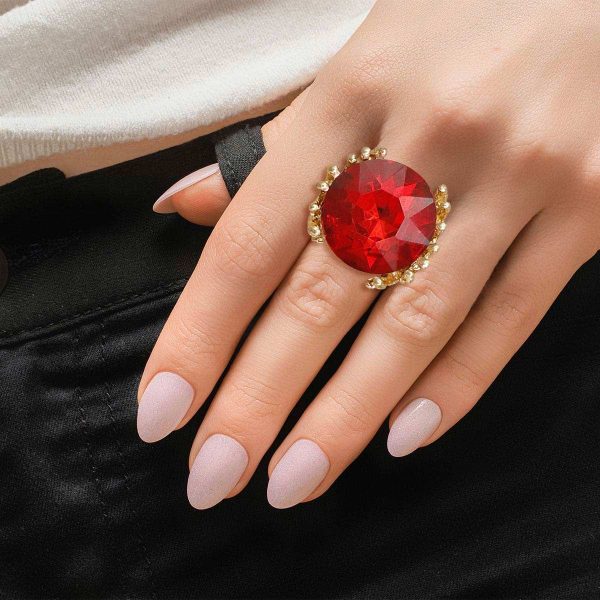 Red Crystal Gold Branch Ring For Cheap