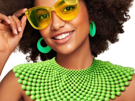 Lime Bead Bib Necklace Set For Cheap