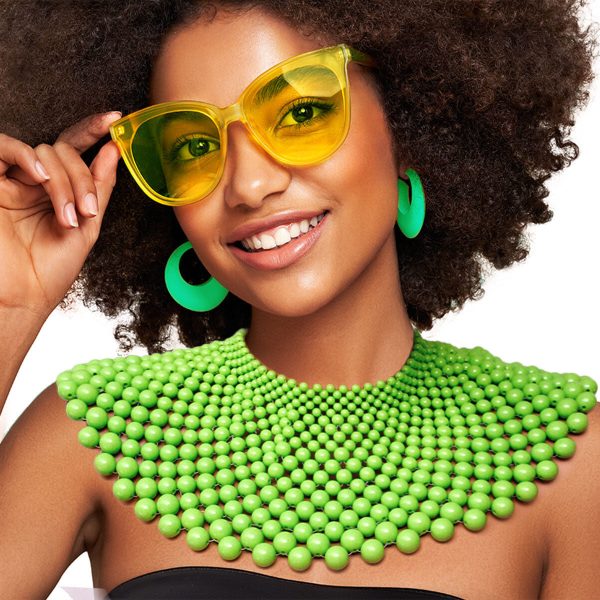 Lime Bead Bib Necklace Set For Cheap