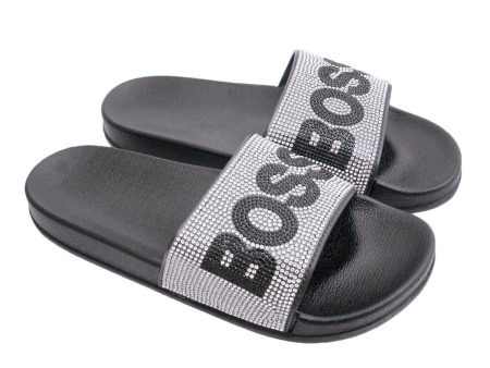 Size 10 Silver BOSS Black Slides Cheap