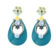 Aqua Flower Teardrop Earrings - Pearl & Bead Discount