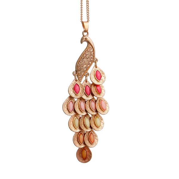 Gold Pink Peacock Necklace Hot on Sale