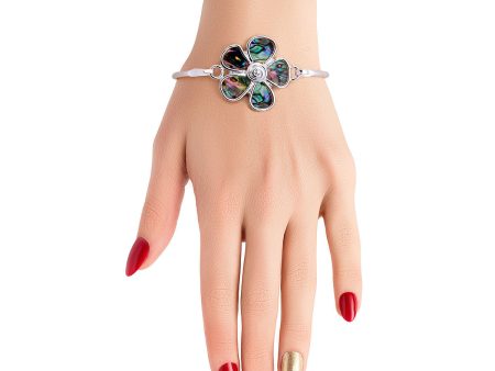 Abalone Flower Silver Bangle For Sale