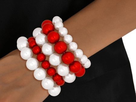 DST Red White Pearl Stretch 5 Pcs Bracelets Women Online