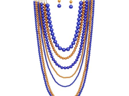 SGRHO Sorority Blue Gold Pearl Long 7 Row Necklace on Sale