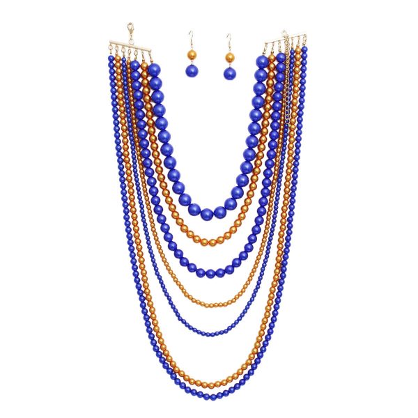 SGRHO Sorority Blue Gold Pearl Long 7 Row Necklace on Sale