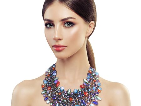 Blue Bead and Copper Bib Necklace Online Sale