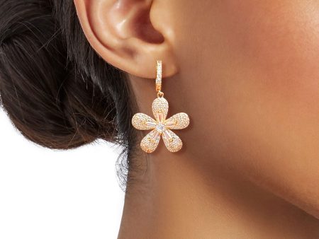 14k Gold Plated CZ Flower Huggie Hoops Cheap