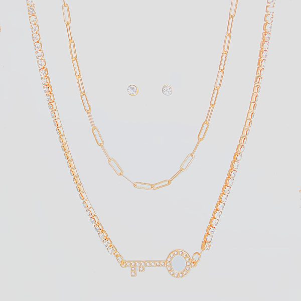 Gold 2 Layer Key Necklace Set Online Sale