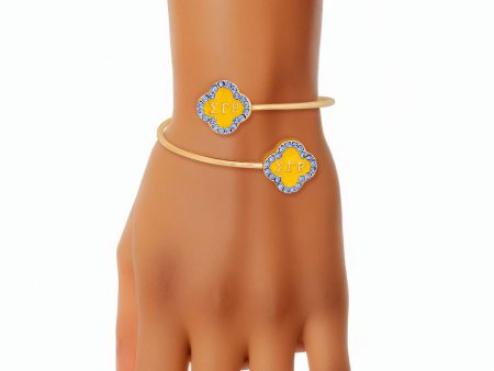 SGRHO Sorority Rhinestone Gold Clover Open Bangle For Discount