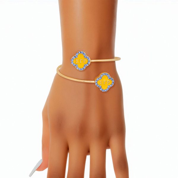 SGRHO Sorority Rhinestone Gold Clover Open Bangle For Discount