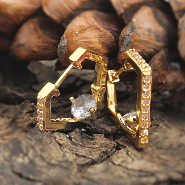 14K Gold CZ Diamond Huggie Hoops Online