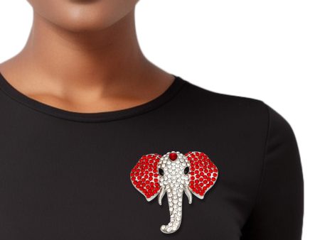 DST Brooch Silver Red Elephant Head Pin for Women on Sale