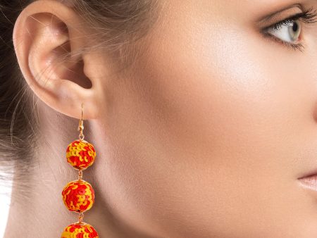 Yellow and Red Sequin Ball Earrings Fashion