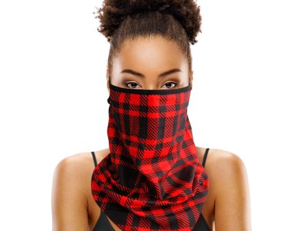 Red and Black Buffalo Plaid Scarf Mask For Discount