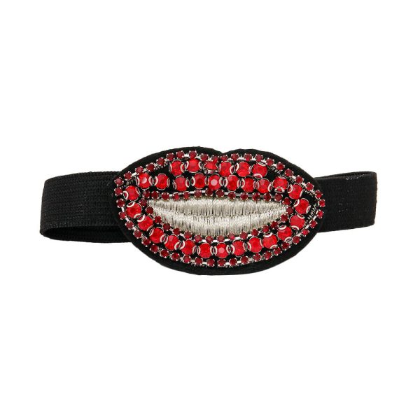 Pair of Red Rhinestone Lips Shoe Bands Online Hot Sale