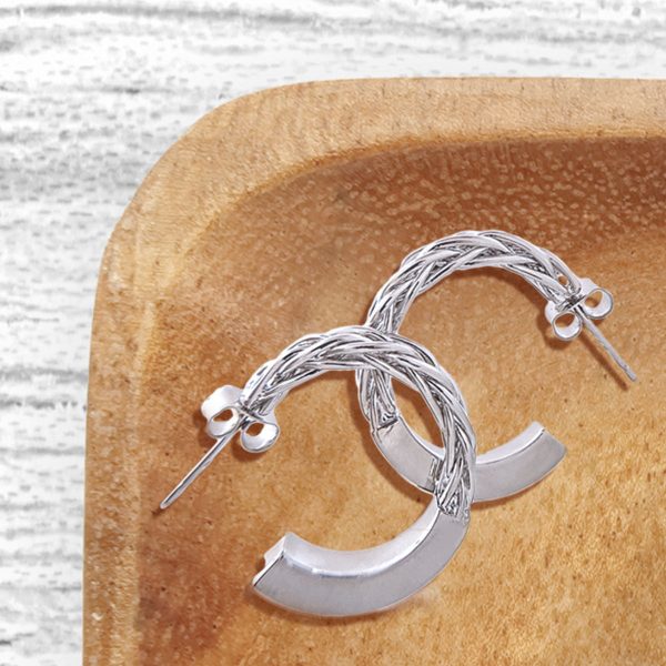 14K White Gold Braided Post Hoops Online