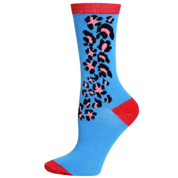 Blue Red Cheetah Crew Socks on Sale