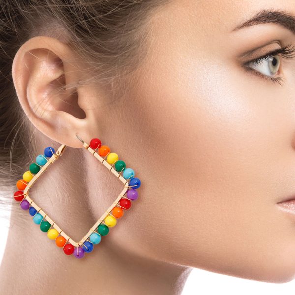 Square Rainbow Bead Earrings Discount