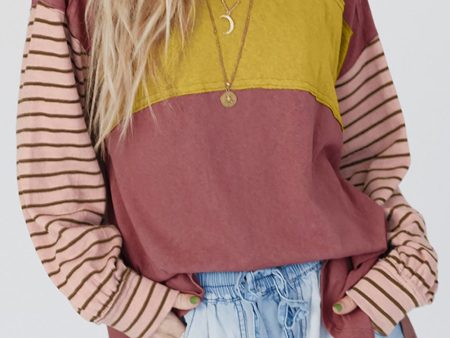 Fiery Red Colorblock Striped Bishop Sleeve Top Supply