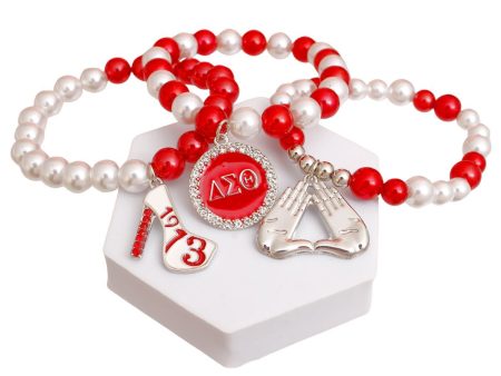 Radiate with Elegance: ΔΣΘ  DST Pearl Bracelet Set Online Sale