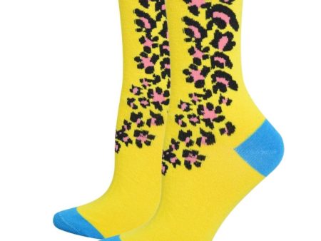 Yellow Blue Cheetah Crew Socks Supply