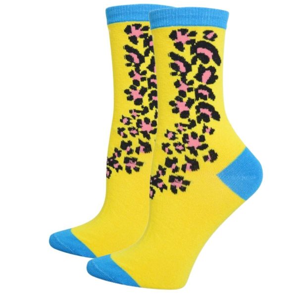 Yellow Blue Cheetah Crew Socks Supply