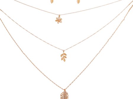 Gold 3 Layer Chain Leaf Necklace For Sale